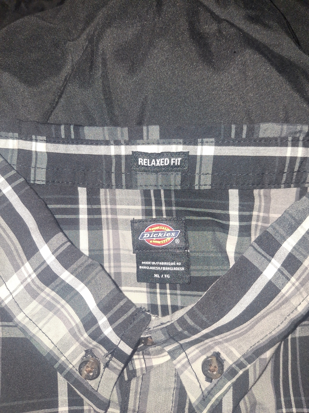 Dickies Men's Black and Gray Plaid Button-Down Shirt